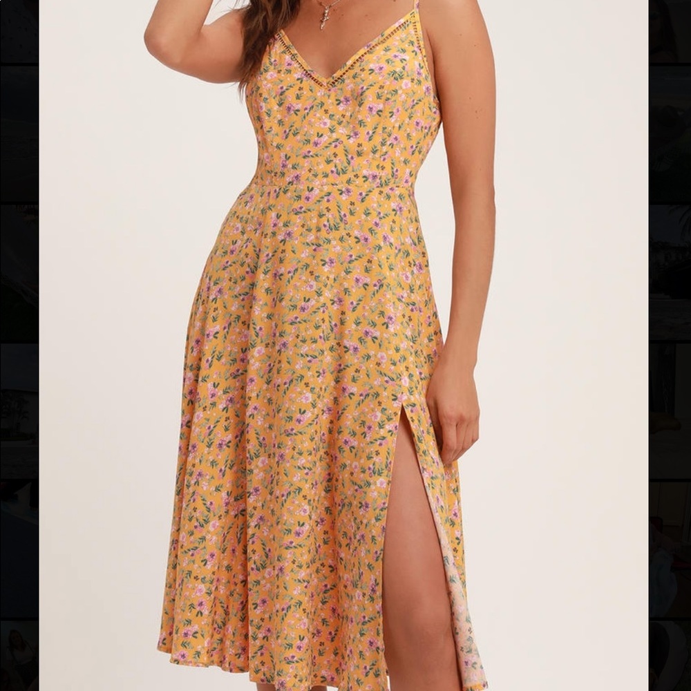 Lulu’s Esperanza Yellow Floral Print Midi